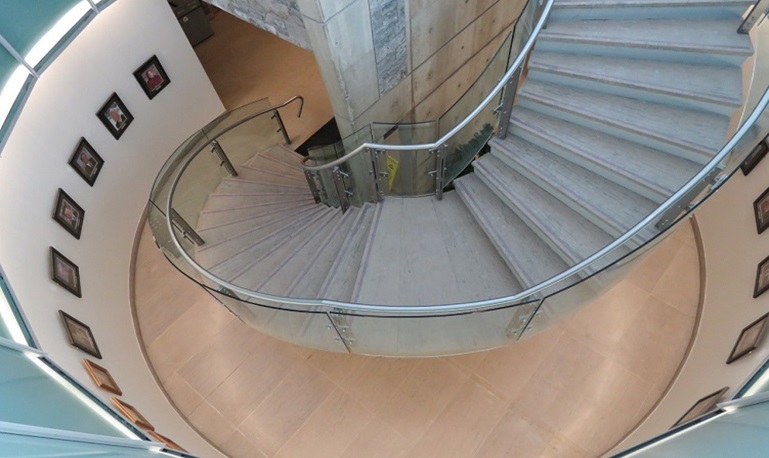 Looking down on a spiral staircase