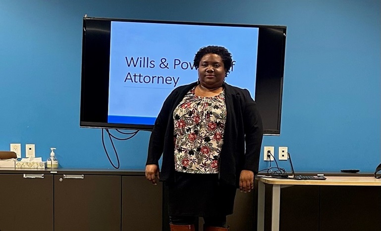 Nandi Deterville leading a Make A Will Month public info session