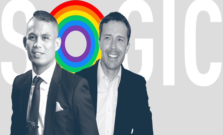 Chris Ellis and Paul Saguil with SOGIC logo