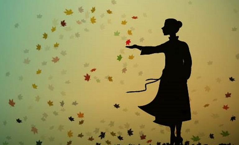 silhouette of person catching leaves